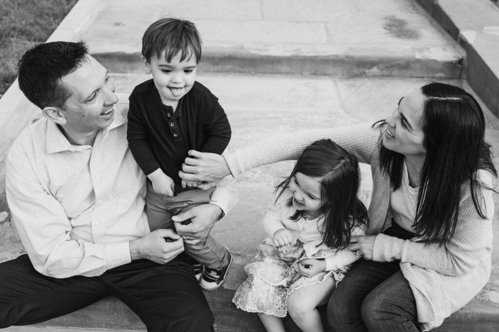 Family of four at Wade Lagoon in Cleveland, OH