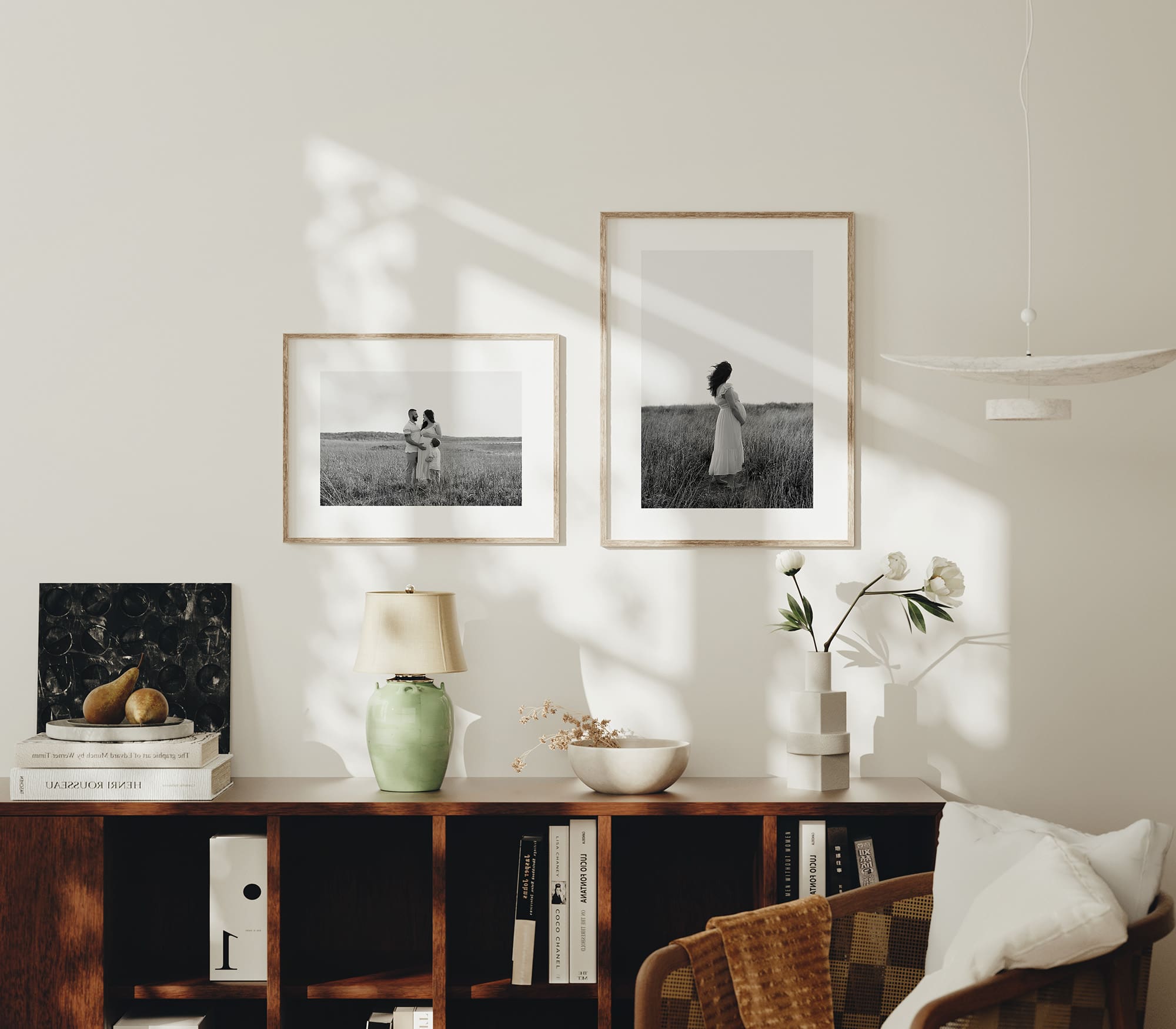 A two frame gallery wall from a family maternity photo session at the beach in Cleveland